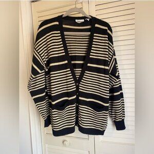 Vintage Country Suburbans Striped Cardigan Sweater Black & Cream Size Large